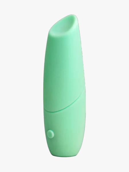 Smile Makers The Whisperer Lipstick Vibrator in branded component on a light gray background