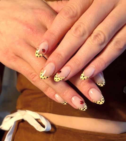 Joey King's polka dot lady bug French manicure